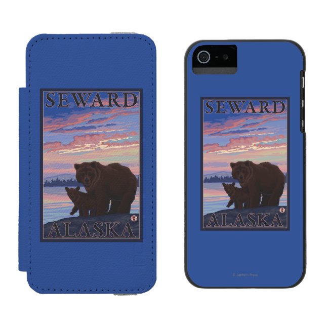 Capa Carteira Para iPhone, Incipio Urso e Cub - Seward, Alaska (Lado a lado)