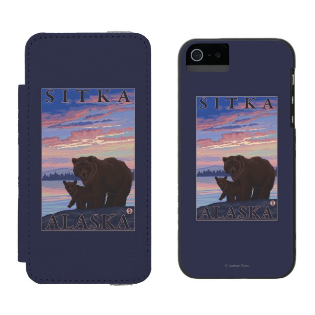Capa Carteira Para iPhone, Incipio Urso e Cub - Sitka, Alaska (Lado a lado)