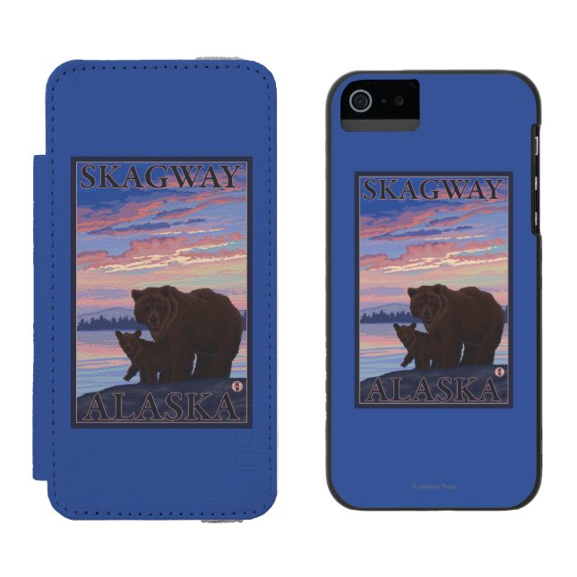 Capa Carteira Para iPhone, Incipio Urso e Cub - Skagway, Alaska (Lado a lado)