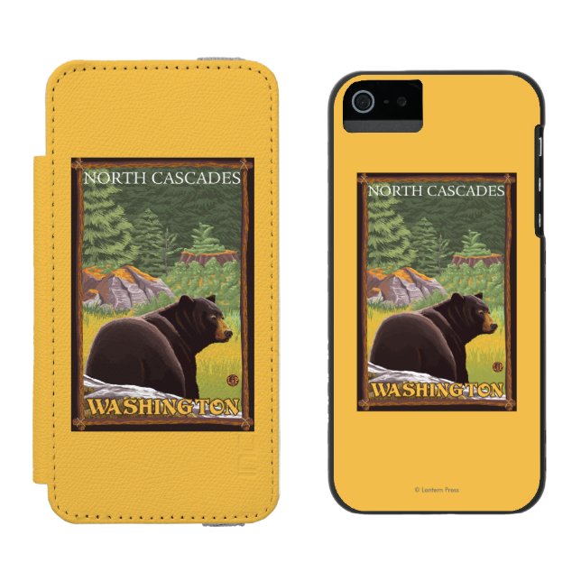 Capa Carteira Para iPhone, Incipio Urso preto na floresta - cascatas nortes, (Lado a lado)