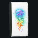 Capa Carteira Para Samsung Galaxy S5 Águas-vivas do arco-íris<br><div class="desc">Água-viva grande,  iridescente,  desenhada artisticamente,  brilhante,  com longos tentáculos em branco,  pintada sobre fundo de aquarela multicolorido. Água-viva arco-íris.</div>