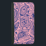 Capa Carteira Para Samsung Galaxy S5 Azul-marinho No Lace Dos Damascos De Paisley Rosa<br><div class="desc">Marinho azul elegante ornamentado vintage paisley sobre fundo rosa que você pode mudar. O cenário azul tem um plano de fundo transparente para que você possa mudar a cor de fundo (branco nesta amostra) para qualquer cor que você quiser no cenário azul</div>