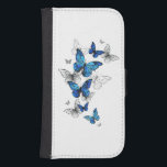 Capa Carteira Para Samsung Galaxy S4 Borboletas Azuis Morpho<br><div class="desc">Borboletas azuis voadoras morfo e borboletas brancas em um fundo de abstrato leve. Morpho. Design com borboletas azuis morfo.</div>