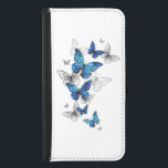 Capa Carteira Para Samsung Galaxy S5 Borboletas Azuis Morpho<br><div class="desc">Borboletas azuis voadoras morfo e borboletas brancas em um fundo de abstrato leve. Morpho. Design com borboletas azuis morpho.</div>