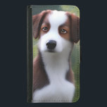 Capa Carteira Para Samsung Galaxy S5 Bruce O Bordo Collie Puppy,<br><div class="desc">Foto de uma tinta a óleo é um cachorrinho branco e marrom da Border Collie chamado Bruce.</div>