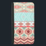 Capa Carteira Para Samsung Galaxy S5 Coral-rosa-branca e azul-boho tribal padrão asteca<br><div class="desc">Um padrão fofo em tons de cor-de-coral rosa e azul-turquesa com um aspecto retrovírgula. Inclui setas e elementos tribais.</div>