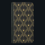 Capa Carteira Para Samsung Galaxy S5 Dourado padrão geométrico art-deco em preto<br><div class="desc">Um padrão elegante de arte-deco-geométrico dourado sobre fundo preto.</div>