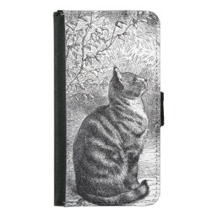 Capa Carteira Para Samsung Galaxy S5 Esboço da tinta do gato de gato malhado do vintage