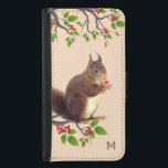Capa Carteira Para Samsung Galaxy S5 Esquilo e monograma em bege claro<br><div class="desc">Esquilo selvagem bonito no galho da árvore.</div>