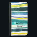 Capa Carteira Para Samsung Galaxy S5 Etiqueta de bagagem de listras pintadas com aquare<br><div class="desc">Listras pintadas de aquarelas frescas. Estas cores,  azuis,  Teais,  turquesas,  amarelas,  verdes me trazem para o mediterrâneo sobre lagos de montanha frescos.</div>