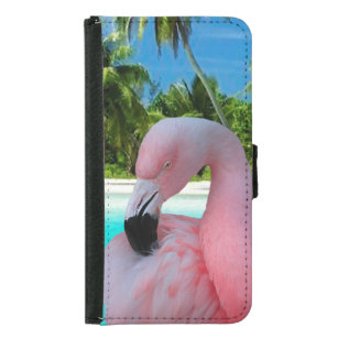 Capa Carteira Para Samsung Galaxy S5 Flamingo e praia