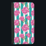 Capa Carteira Para Samsung Galaxy S5 Flores de Pêonias Rosa Quente em Stripes Brancas e<br><div class="desc">Flores de Pêonias Rosa Quente em Teal e White Stripes - design feminina bonito para proteger seu telefone.</div>