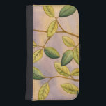 Capa Carteira Para Samsung Galaxy S4 Folhas verdes e amarelas no fundo do sol<br><div class="desc">O púrpura e o ouro de fundo solar é o contraste perfeito com as folhas amarelas e verdes que são o foco desta peça por Megan Meagher. Quase se pode ouvir o vento cantar enquanto ele gentilmente acariciava as folhas.</div>