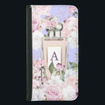 Capa Carteira Para Samsung Galaxy S5 Frasco de Perfume Puro Floral<br><div class="desc">O periwinkle roxo e os florais são o fundo deste clássico design de garrafa de perfume. O rótulo do frasco tem um lugar para a sua primeira. De uma variedade de produtos pessoais dos Designs Finos de Chessie.</div>