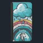 Capa Carteira Para Samsung Galaxy S5 Hora de aquecer<br><div class="desc">Um design ilustrativo bonito de um cão galinheiro que veste uma capa de chuva sob uma nuvem de chuva e um arco-íris. Você pode personalizar o design com o nome do seu animal de estimação.</div>
