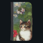 Capa Carteira Para Samsung Galaxy S4 Ilustração de Gato Vintage com Flores de Mola<br><div class="desc">Mala de Wallet da Samsung Galaxy apresentando uma ilustração fofinha de gatinho. Um gato branco com listras castanhas escuras relaxa num jardim de flores de primavera. Um presente perfeito para amantes de gatos!</div>