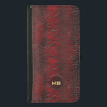 Capa Carteira Para Samsung Galaxy S5 Impressão de Couro de Snakeskin Vermelho, em Monog<br><div class="desc">Padrão de couro Red Snakeskin personalizado 3D Design de monograma embutido Você pode editar o texto.</div>
