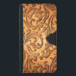 Capa Carteira Para Samsung Galaxy S5 Madeira marrom esculpida Design<br><div class="desc">Legal imagem de madeira castanha curvada de design de espirais florais elegantes e opcionais a preto.</div>