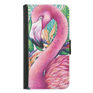 Capa Carteira Para Samsung Galaxy S5 Mala de Wallet Flamingo, Rosa Tropical, Bonita