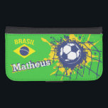 Capa Carteira Para Samsung Galaxy S4 Meta de futebol do Brasil chamada flap case<br><div class="desc">Futebol / bola de futebol amarelo-claro,  azul e verde (cores brasileiras) oscilando no fundo do gol / rede com a capa de telefone do brasil. Ideal para adeptos de futebol ou futebol brasileiros,  personalize com seu próprio nome atualmente se lê Matheus. Desenhada por Sarah Trett.</div>