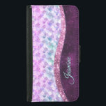 Capa Carteira Para Samsung Galaxy S5 Monograma da cor rosa-prateada com pele de sereia<br><div class="desc">Bonito chic e elegante brilho fino iridescente da pele girada em cor prateada roxa rosa para criar uma linda caixa única de cinta para proteger seu dispositivo. Belo, moderno e legal cobrir para o modesto conhecedor de tendências e adepto da arte. Este na moda lindo design seria um excelente para...</div>