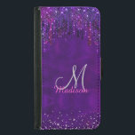 Capa Carteira Para Samsung Galaxy S5 Monograma de Drives de Glitter de Unicórnio Cor-de<br><div class="desc">Um legal brilho iridescente e feminino pinga na capa de telefone da galáxia Samsung, rosa púrpura, unicórnio. Belo, moderno e legal cobrir para o modesto conhecedor de tendências e adepto da arte. Esta na moda sofisticada seria um excelente para meninas que gostam de vestir designs brilhantes de classe misturadas com...</div>