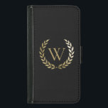 Capa Carteira Para Samsung Galaxy S5 Monograma Dourado Laurel Wreath Elegante<br><div class="desc">Esta elegante mala da carteira mostra seu monograma em ouro falso enquadrado por uma coroa de ouro correspondente em um fundo preto. Desenhada por Susan Coffey.</div>