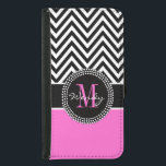 Capa Carteira Para Samsung Galaxy S5 Monograma feminino de Chevron do rosa quente e do<br><div class="desc">Teste padrão feminino de Chevron do rosa quente e do preto do brilho com nomes do monograma e design elegantes da inicial por Elke Clarke©. Outros estilos e cores disponíveis em nossa loja em www.zazzle.com/monogramgallery. O presente na moda para toda a menina feminino que quiser totalmente a forma a mais...</div>