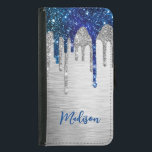 Capa Carteira Para Samsung Galaxy S5 Monograma moderno de brilho azul esbranquiçado<br><div class="desc">Volte para a escola divertida com este caso de carteira personalizado. Ele é projetado com gotas elegantes de brilho de turquesa azul-esbranquiçado. Para torná-lo extra especial, ele também é monograma e personalizado com nome ou texto conforme desejar. clique no link "personalizar mais" e use a ferramenta design para modificar o...</div>