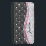 Capa Carteira Para Samsung Galaxy S5 Moograma cinzento cinzento prateado<br><div class="desc">Bonito chic e elegante brilho prateado fino e rotinas brilhantes com design preto tufado para criar um na moda único especial para proteger seu dispositivo. Belo, moderno e legal cobrir para o modesto conhecedor de tendências e adepto da arte. Este na moda sofisticado design seria excelente para meninas que gostam...</div>