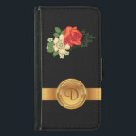 Capa Carteira Para Samsung Galaxy S5 Nome do Monograma Dourado da rosa vermelha e do Da<br><div class="desc">Belo e colorido buquê de flores,  rosas vermelhas e margaridas brancas medalha de ouro,  nome monograma personalizado. Item personalizável.</div>