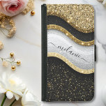 Capa Carteira Para Samsung Galaxy S5 Nome Dourado da Brilhante Preta Moderna<br><div class="desc">Esse sofisticado design apresenta ondas negras e brancas elegantes, acentuadas com brilho luxuoso do ouro, criando um aspecto chic e contemporâneo. Personalizado com seu nome, este na moda não só oferece proteção premium para seu iPhone, como também adiciona um toque de elegância e individualidade. Perfeito para aqueles que amam misturar...</div>