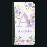 Capa Carteira Para Samsung Galaxy S5 Nome inicial de adição Angela com Flores<br><div class="desc">Design apresenta o Monograma e Nome do bebê com Flores em ambos os lados,  no estilo pastel a cores da água. Inicial é a letra A. Angela</div>