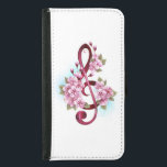 Capa Carteira Para Samsung Galaxy S5 Notas de clave de trecho musical com flores de Sak<br><div class="desc">Uma clave cor-de-rosa com flores de cereja japonesa,  delicadas e detalhadas,  contra fundo branco pintado com tinta azul clara. Sakura cor-de-rosa.</div>