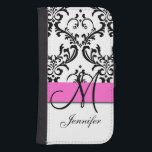 Capa Carteira Para Samsung Galaxy S4 O branco preto cor-de-rosa Monogrammed roda<br><div class="desc">O branco preto personalizado roda cor damasco com inicial e nome do monograma. O uso de Elke Clarke© os modelos ou seleciona "personaliza-o" para mais opções de edição.</div>