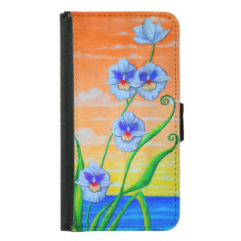 Capa Carteira Para Samsung Galaxy S5 Orquídeas do Oceano ao Pôr do Sol
