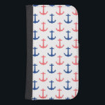 Capa Carteira Para Samsung Galaxy S4 Padrão de Âncoras Náuticas de Coral e Marinho Azul<br><div class="desc">Padrão simples de linhas de âncoras em cores vermelho e azul marinho em um fundo branco. Design náutica encantadora.</div>