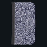 Capa Carteira Para Samsung Galaxy S4 Padrão de Paisley da Vintagem Azul do Marinho Bran<br><div class="desc">Padrão elegante de paisley branco sobre a cor azul escura do marinho que você pode mudar.</div>