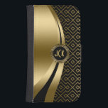 Capa Carteira Para Samsung Galaxy S4 Padrão Geométrico Dourado e Preto Elegante<br><div class="desc">Padrão geométrico preto-e-ouro e preto-e-branco e design de linhas modernas dinâmicas. Monograma personalizado e opcional. Várias variações nesse design, com diferentes posições dos elementos e diferentes combinações de cores. Não o brilho real ou o acabamento metálico, mas o efeito da imagem digital. Se precisar de ajuda para personalizar, mudar de...</div>