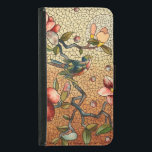 Capa Carteira Para Samsung Galaxy S5 Pássaro de vidro conservado numa árvore florida<br><div class="desc">Estilo de vidro estirado arte mosaica de um pássaro azul em um galho de árvore com flores e flores vermelhas.</div>