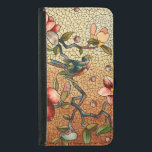 Capa Carteira Para Samsung Galaxy S5 Pássaro de vidro conservado numa árvore florida<br><div class="desc">Estilo de vidro estirado arte mosaica de um pássaro azul em um galho de árvore com flores e flores vermelhas.</div>