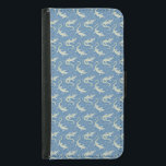 Capa Carteira Para Samsung Galaxy S5 Playful Green Alligator Paisley em azul<br><div class="desc">Esse padrão único de jacarés verdes mudos flutuando em um mar de azul-d'água evoca a elegância de um design paisley tradicional — até você olhar mais de perto. À primeira vista, pode parecer um padrão clássico de aberdasheria masculina, mas os jacarés brancos nadando através de intrincadas espirais e curvas contam...</div>