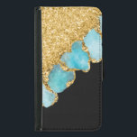 Capa Carteira Para Samsung Galaxy S5 Preto Elegante Dourado<br><div class="desc">Design de ouro clássico preto e falso com aspecto aquamarino de aquamarina. Na moda e chic para o homem ou mulher moderno.</div>