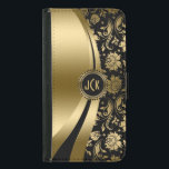 Capa Carteira Para Samsung Galaxy S5 Preto Elegante e Dourado Damasco Floral e Linhas D<br><div class="desc">Tonalidades negras e douradas brilham no damasco floral metálico e nas linhas modernas dinâmicas design. Monograma personalizado e opcional. Várias variações nesse design, com diferentes posições dos elementos. Não o brilho real ou o fino metálico, mas o efeito da imagem digital. Se precisar de ajuda para personalizar, mudar de cor...</div>