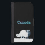Capa Carteira Para Samsung Galaxy S4 Raposa Árctica Brilhante<br><div class="desc">Uma pintura digital de uma Raposa Árctica numa noite polar brilhante. Leitura de texto,  "Canadá" também aparece em azul brilhante.</div>