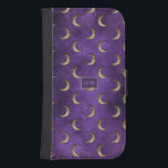 Capa Carteira Para Samsung Galaxy S4 Roxo e Dourado Gótico Celestial<br><div class="desc">Capa de telefone gótica de safena com luas de ouro sobre fundo roxo.</div>