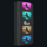 Capa Carteira Para Samsung Galaxy S5 Roxo Preto, Azul, Teto, Céu Ouro e Água<br><div class="desc">Cavalo Negro a erguer-se em frente a uma Roxa,  Azul,  Teal,  Céu Ouro e Água</div>