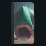 Capa Carteira Para Samsung Galaxy S5 Shark sculpture on the beach<br><div class="desc">Shark sculpture on the beach,  in the style of rendered in cinema4d,  surrealistic grotesque,  dreamlike illustration,  dark cyan and green,  concept art,  gigantic scale,  fish-eye lens</div>