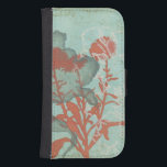 Capa Carteira Para Samsung Galaxy S4 Silhueta de Flores Vermelhas em Fundo Teal<br><div class="desc">Três flores vermelhas contrastam com um fundo especial nesta pintura de Megan Meagher. Uma silhueta de outra flor se inclina da esquerda da impressão. Uma peça simples com muita coisa acontecendo. Isso seria um belo presente para um amigo ou amado que gosta de arte!</div>