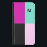 Capa Carteira Para Samsung Galaxy S5 Telefone Moderno do Monograma Rosa Turquesa, Perso<br><div class="desc">Contemporâneo, colorido e claro são as marcas dessa design capa de telefone. A frente deste gabinete de carteira super-na moda é dividida em quatro seções em um atraente design de blocos coloridos. As seções são magenta, preta, turquesa e cor-de-rosa, trazendo uma vibrante abertura de cor a cada dia. Personalize esse...</div>